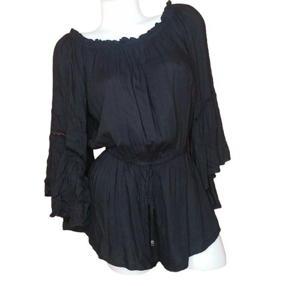 Elan Pants - Elan Black Romper with Bell Sleeves Size Small